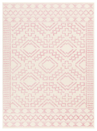 Machine Woven Ustad 2' x 2'11" Doormat, Pale Pink/Cream, large