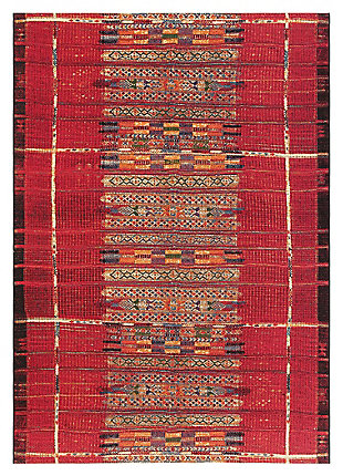 Why play it safe, when you can transform a space with big, bold and brilliant color? Saturated with deep, dramatic hues, this designer indoor-outdoor area rug stands out from the crowd for all the right reasons.Made of polypropylene | Wilton woven | Uv-stabilized for indoor/outdoor use | Prolong life by limiting exposure to rain and moisture; use in a covered area | Imported | Spot clean