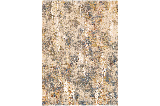  Striking abstract patterned rug leaves so much to the imagination. Its ethereal design dresses up a room with brilliant color, visual texture and a highly contemporary point of view. Made of polypropylene and polyester | Machine woven | High pile | Rug pad recommended | Spot clean | Imported