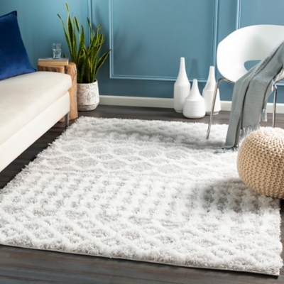 Machine Woven Urban Shag 5'3" x 7'3" Area Rug, White/Light Gray, large