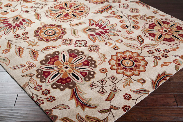 With its timeless tapestry, this hand-tufted area rug with floral-and-vine design is simply divine. Alive with earthy tones and textural interest, it’s a natural choice in easy-breezy living.Made of wool | Hand-tufted | Medium pile | Canvas backing; rug pad recommended | Wool fibers are prone to shedding, vacuum regularly and shedding will subside | Imported | Spot clean only