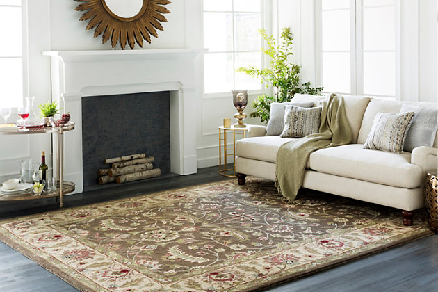 With its timeless tapestry, this hand-tufted wool area rug with floral-and-vine design is simply divine. Alive with earthy tones and textural interest, it’s a natural choice in easy-breezy living.Made of wool | Hand-tufted | Medium pile | Canvas backing; rug pad recommended | Wool fibers are prone to shedding, vacuum regularly and shedding will subside | Imported | Spot clean only