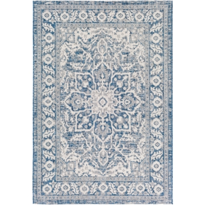 Global Indoor/Outdoor 5'3" x 7'7" Area Rug, Denim/Navy/White, large