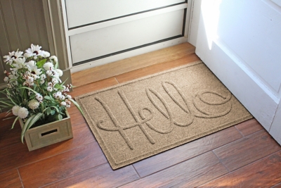 Home Accents Aqua Shield 1'11" x 3' Hello Indoor/Outdoor Doormat, Beige, large