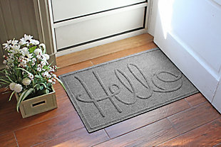 Home Accents Aqua Shield 1'11" x 3' Hello Indoor/Outdoor Doormat, Gray, rollover