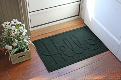 Home Accents Aqua Shield 1'11" x 3' Hello Indoor/Outdoor Doormat, Green, large
