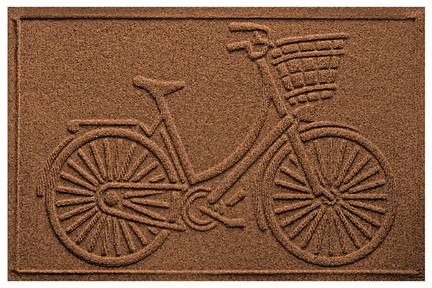From the front door to the back door and all points in between, the Aqua Shield Nantucket bicycle doormat is sure to keep your floors clean and dry. Beyond scraping dirt from shoes and paws, it’s got an exclusive “water dam” design for unbeatable absorbency. Resistant to the most extreme weather elements, this doormat is certified slip resistant by the National Floor Safety Institute. Talk about one heck of a welcome mat.Made of polypropylene with rubber backing | Machine made | Crush proof | Raised border keeps dirt and water in the mat, not on your floor | Absorbs one gallon of water per square yard | Mold/mildew/fade resistant | Anti-static and weather resistant | Suitable for indoor/outdoor use | Hose clean, then hang to dry or dry flat | Made in u.s.a.