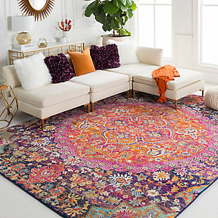 Why play it safe, when you can transform a space with big, bold and brilliant color? Saturated with deep, dramatic hues, this designer area rug stands out from the crowd for all the right reasons.Made of polypropylene | Machine woven | Medium pile | Rug pad recommended | Spot clean | Imported