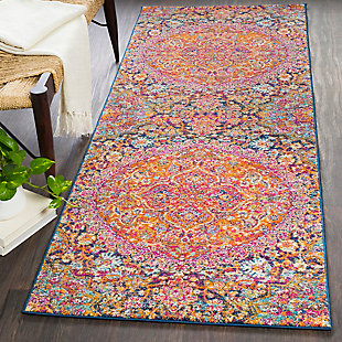 Why play it safe, when you can transform a space with big, bold and brilliant color? Saturated with deep, dramatic hues, this designer area rug stands out from the crowd for all the right reasons.Made of polypropylene | Machine woven | Medium pile | Rug pad recommended | Spot clean | Imported