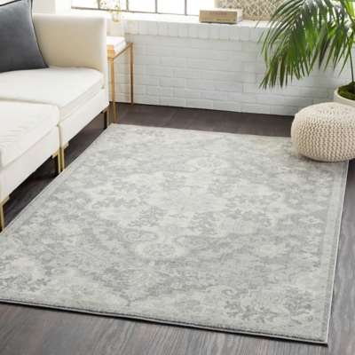 Traditional 5'3" x 7'3" Area Rug, Light Gray/Charcoal/Beige, large