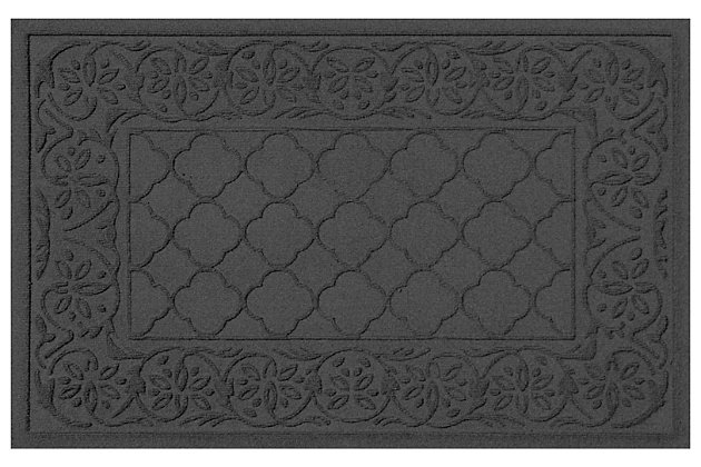 From the front door to the back door and any points in between, the Aqua Shield Rosalie doormat with a floral and lattice pattern is sure to keep your floors clean and dry. Beyond scraping dirt from shoes and paws, it’s got an exclusive “water dam” design for unbeatable absorbency. Resistant to the most extreme weather elements, this doormat is certified slip resistant by the National Floor Safety Institute. Talk about one heck of a welcome mat.Made of polypropylene with rubber backing | Machine made | Crush proof | Raised border keeps dirt and water in the mat, not on your floor | Absorbs one gallon of water per square yard | Mold/mildew/fade resistant | Anti-static and weather resistant | Suitable for indoor/outdoor use | Hose clean, then hang to dry or dry flat | Made in u.s.a.