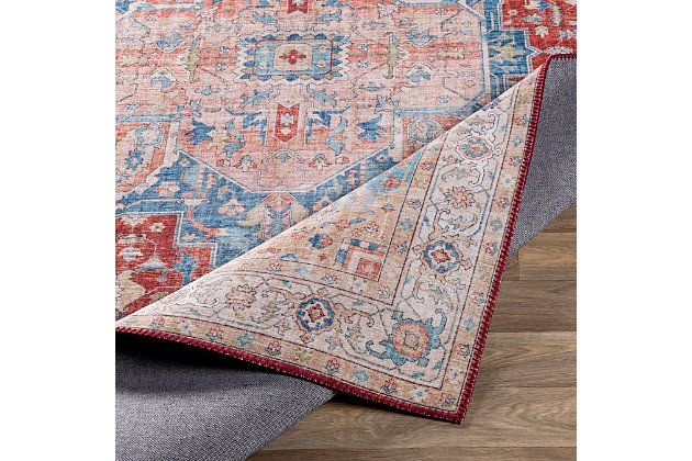 When your room needs a dash of color and pop of personality, this wonderfully versatile rug is just the ticket. Distressed, dyed effect softens the aesthetic for understated good looks that complement virtually any decor.Made of polyester | Machine woven | Low pile | Rug pad recommended | Imported
