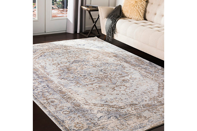 Express your worldly point of view with this exotic rug. Intricate patterns and captivating colors capture the look of far away places and add an element of allure to your design. Made of polyester and polypropylene | Machine woven | Medium pile | No backing; rug pad recommended | Spot clean | Imported