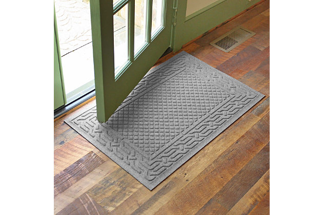 From the front door to the back door and all points in between, the Aqua Shield acropolis doormat is sure to keep your floors clean and dry. Beyond scraping dirt from shoes and paws, it’s got an exclusive “water dam” design for unbeatable absorbency. Resistant to the most extreme weather elements, this doormat is certified slip resistant by the National Floor Safety Institute. Talk about one heck of a welcome mat.Made of polypropylene with rubber backing | Machine made | Crush proof | Raised border keeps dirt and water in the mat, not on your floor | Absorbs one gallon of water per square yard | Mold/mildew/fade resistant | Anti-static and weather resistant | Suitable for indoor/outdoor use | Hose clean, then hang to dry or dry flat | Made in u.s.a.