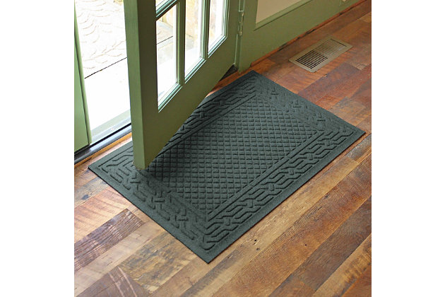 From the front door to the back door and all points in between, the Aqua Shield acropolis doormat is sure to keep your floors clean and dry. Beyond scraping dirt from shoes and paws, it’s got an exclusive “water dam” design for unbeatable absorbency. Resistant to the most extreme weather elements, this doormat is certified slip resistant by the National Floor Safety Institute. Talk about one heck of a welcome mat.Made of polypropylene with rubber backing | Machine made | Crush proof | Raised border keeps dirt and water in the mat, not on your floor | Absorbs one gallon of water per square yard | Mold/mildew/fade resistant | Anti-static and weather resistant | Suitable for indoor/outdoor use | Hose clean, then hang to dry or dry flat | Made in u.s.a.