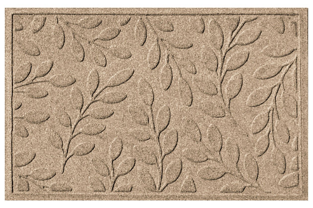 From the front door to the back door and all points in between, the Aqua Shield brittany leaf doormat is sure to keep your floors clean and dry. Beyond scraping dirt from shoes and paws, it’s got an exclusive “water dam” design for unbeatable absorbency. Resistant to the most extreme weather elements, this doormat is certified slip resistant by the National Floor Safety Institute. Talk about one heck of a welcome mat.Made of polypropylene with rubber backing | Machine made | Crush proof | Raised border keeps dirt and water in the mat, not on your floor | Absorbs one gallon of water per square yard | Mold/mildew/fade resistant | Anti-static and weather resistant | Suitable for indoor/outdoor use | Hose clean, then hang to dry or dry flat | Made in u.s.a.