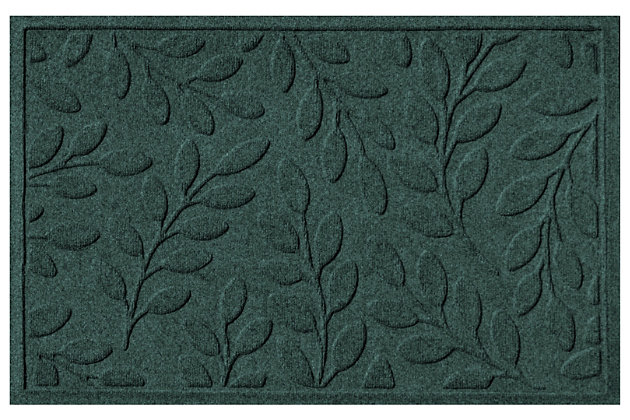 From the front door to the back door and all points in between, the Aqua Shield brittany leaf doormat is sure to keep your floors clean and dry. Beyond scraping dirt from shoes and paws, it’s got an exclusive “water dam” design for unbeatable absorbency. Resistant to the most extreme weather elements, this doormat is certified slip resistant by the National Floor Safety Institute. Talk about one heck of a welcome mat.Made of polypropylene with rubber backing | Machine made | Crush proof | Raised border keeps dirt and water in the mat, not on your floor | Absorbs one gallon of water per square yard | Mold/mildew/fade resistant | Anti-static and weather resistant | Suitable for indoor/outdoor use | Hose clean, then hang to dry or dry flat | Made in u.s.a.