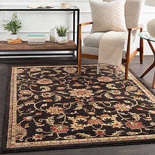 Traditional Area Rug 2' X 7'5" Rug, Black, rollover