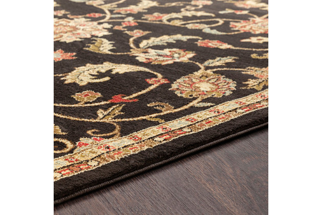 With its timeless tapestry, this rug with floral-and-vine design is simply divine. Alive with earthy tones and textural interest, it’s a natural choice in easy-breezy living.Made of polypropylene | Machine woven | Medium pile | Rug pad recommended | Spot clean | Imported