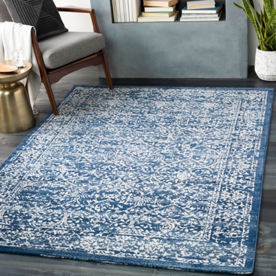 Traditional Area Rug 6'7" x 9' Rug, Navy/Denim/Cream, rollover
