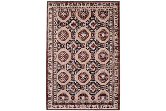 Tasteful design and harmonious hues impart a timeless look to any space. This highly versatile area rug is the perfect marriage of traditional and contemporary styles. It’s a sophisticated yet relaxed aesthetic that feels right at home.Made of  polypropylene | Machine woven | No pile | Jute backing; rug pad recommended | Spot clean | Imported