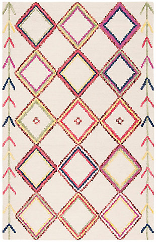 What a footloose and fancy-free feeling this rug brings to your living space. Boho-chic rug is cool and creative. Handmade craftsmanship and intricate patterns add a strikingly exotic aesthetic to your space.100% wool | Hand-tufted | Medium pile | Rug pad recommended | Spot clean | Imported