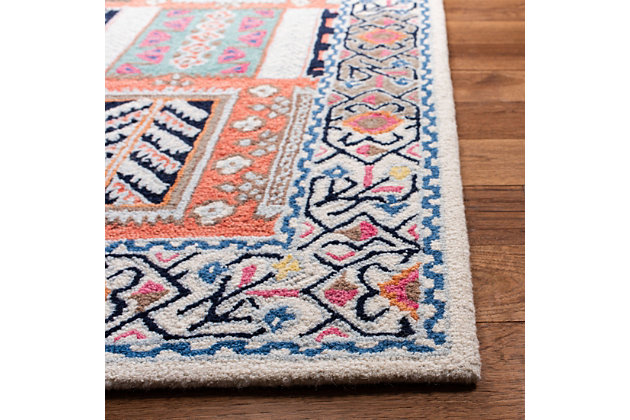 Rules are made to be broken. This eclectic rug combines elements from a variety of styles and turns them into something fresh and new, and utterly you.100% wool | Hand-tufted | Medium pile | Cotton canvas (with latex) backing; rug pad recommended | Spot clean | Imported