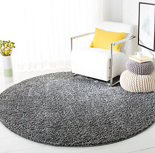 August Shag 6'7" x 6'7" Round Area Rug, Gray, rollover