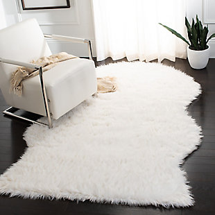 Faux Sheep Skin 5' x 7' Area Rug, White, rollover