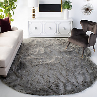 Faux Sheep Skin 8' x 10' Area Rug, Black/Gray, rollover