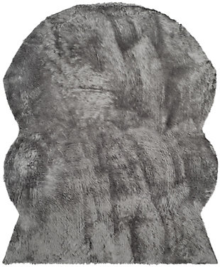 Faux Sheep Skin 8' x 10' Area Rug, Black/Gray, large