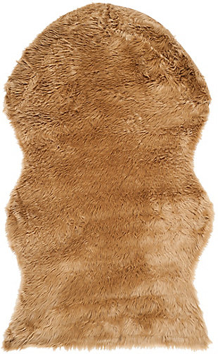 Faux Sheep Skin 2' x 3' Accent Rug, Brown/Beige, rollover