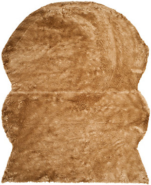 Faux Sheep Skin 8' x 10' Area Rug, Brown/Beige, rollover