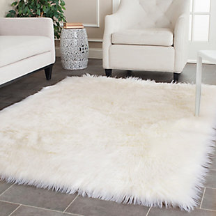 Faux Sheep Skin 6' x 9' Area Rug, Ivory, rollover