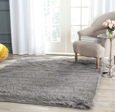 Faux Sheep Skin 5' x 8' Area Rug, Gray, large