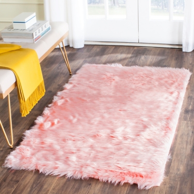 Faux Sheep Skin 2' x 3' Accent Rug, Pink, large