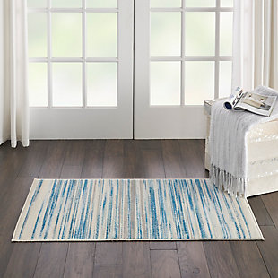 Nourison Jubilant 2' X 4' Small Teal Blue And White Striped Area Rug, Blue, rollover