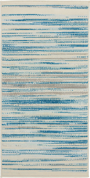 Nourison Jubilant 2' X 4' Small Teal Blue And White Striped Area Rug, Blue, large