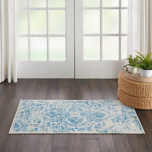 Nourison Jubilant 2' X 4' Small Teal Blue Damask Area Rug, Blue, rollover