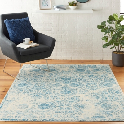 Nourison Jubilant Teal Blue 6'x9' Vintage Area Rug, Blue, rollover