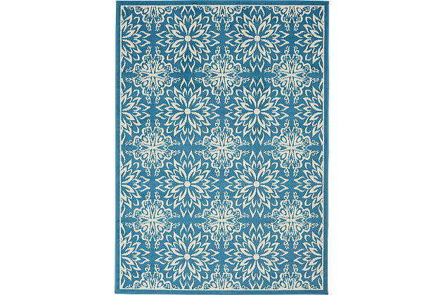 Smart and sophisticated, the jubilant collection presents contemporary rugs with fresh new looks and modern color palettes. Beautifully appealing in pastel shades of pink, blue, and grey, each rug features a durable low-pile construction from low-maintenance, easy-care fibers that will blend perfectly into any casual boho setting. Bold floral medallions burst with energy across the rich blue field of this jubilant collection rug. Sleek, low-pile construction from easy-care fibers make this a versatile, stylish accent anywhere in your home.Power-loomed | Easy-care fibers | Low shedding | Low-pile