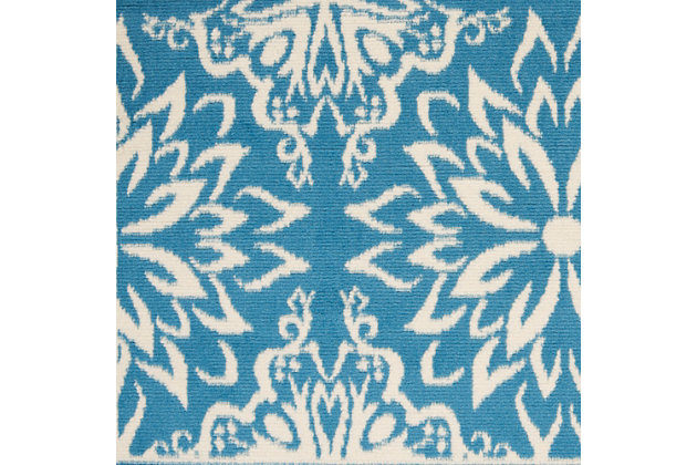 Smart and sophisticated, the jubilant collection presents contemporary rugs with fresh new looks and modern color palettes. Beautifully appealing in pastel shades of pink, blue, and grey, each rug features a durable low-pile construction from low-maintenance, easy-care fibers that will blend perfectly into any casual boho setting. Bold floral medallions burst with energy across the rich blue field of this jubilant collection rug. Sleek, low-pile construction from easy-care fibers make this a versatile, stylish accent anywhere in your home.Power-loomed | Easy-care fibers | Low shedding | Low-pile