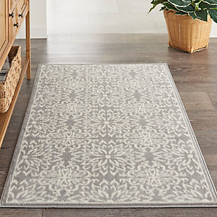 Nourison Jubilant Grey 3'x5' Small Floral Area Rug, Ivory/Gray, rollover