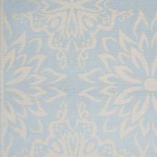 Smart and sophisticated, the jubilant collection presents contemporary rugs with fresh new looks and modern color palettes. Beautifully appealing in pastel shades of pink, blue, and grey, each rug features a durable low-pile construction from low-maintenance, easy-care fibers that will blend perfectly into any casual boho setting. Bold floral medallions burst with energy across the light blue field of this jubilant collection rug.  sleek, low-pile construction from easy-care fibers make this a versatile, stylish accent anywhere in your home.Power loomed | Easy-care fibers | Low shedding | Low-pile
