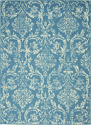 Smart and sophisticated, the jubilant collection presents contemporary rugs with fresh new looks and modern color palettes. Beautifully appealing in pastel shades of pink, blue, and grey, each rug features a durable low-pile construction from low-maintenance, easy-care fibers that will blend perfectly into any casual boho setting. Dramatically distressed color effects and ornate european damask designs bring a vintage antique vibe to this jubilant collection area rug. Striated ivory patterns on a blue field bring an authentic elegance to your favorite room, with a sleek low pile of easy-care fibers.Power loomed | Easy-care fibers | Low shedding | Low-pile