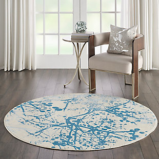 Nourison Jubilant White And Blue 5' Round Contemporary Area Rug, Ivory/Blue, rollover