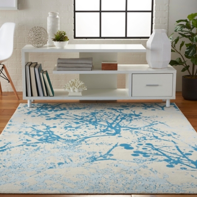 Nourison Jubilant White And Blue 5'x7' Contemporary Area Rug, Ivory/Blue, large