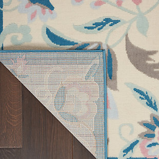 Smart and sophisticated, the jubilant collection presents contemporary rugs with fresh new looks and modern color palettes. Beautifully appealing in pastel shades of pink, blue, and grey, each rug features a durable low-pile construction from low-maintenance, easy-care fibers that will blend perfectly into any casual boho setting. A botanical fantasy of flowers tumbles over the slender borders of this charming rug from the jubilant collection. A gentle palette of blue, pink, and ivory plays out on low-pile easy-care fibers, for a casual charm that brightens any space in the home.Power loomed | Easy-care fibers | Low shedding | Low-pile