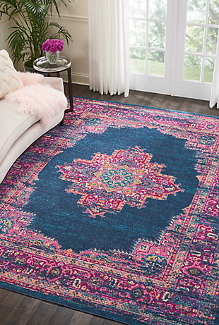Nourison Passion Blue And Pink 8'x10' Large Rug, Blue, rollover