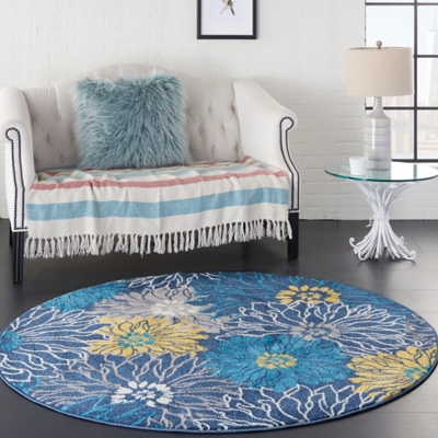 Nourison Nourison Passion 4' x ROUND Blue Contemporary Indoor Rug, Blue, rollover